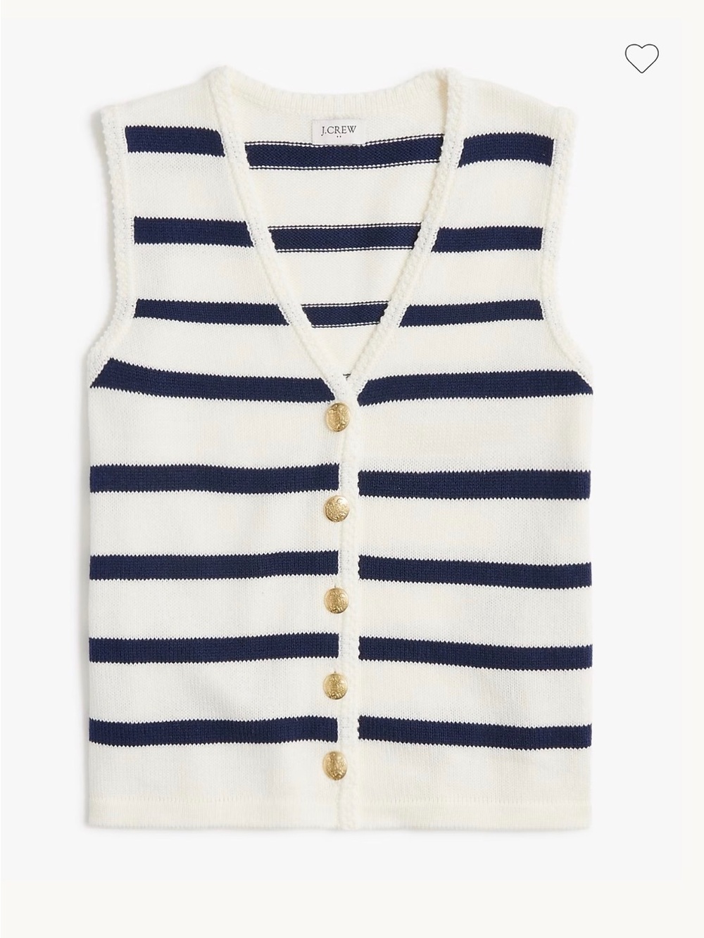 J.Crew Striped Knit V-Neck Sweater Vest with Gold Crest Buttons - Small